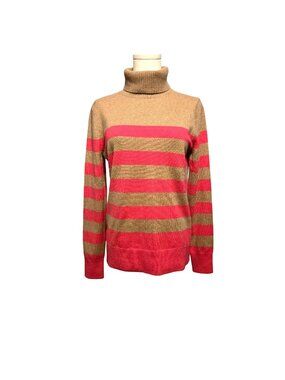 Lands' End Cashmere Turtleneck Striped Pink Beige Tan Sweater Size 6/8